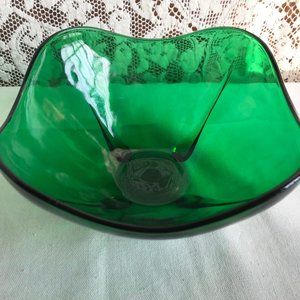 Vintage 1960s Green Glass Bowl MCM